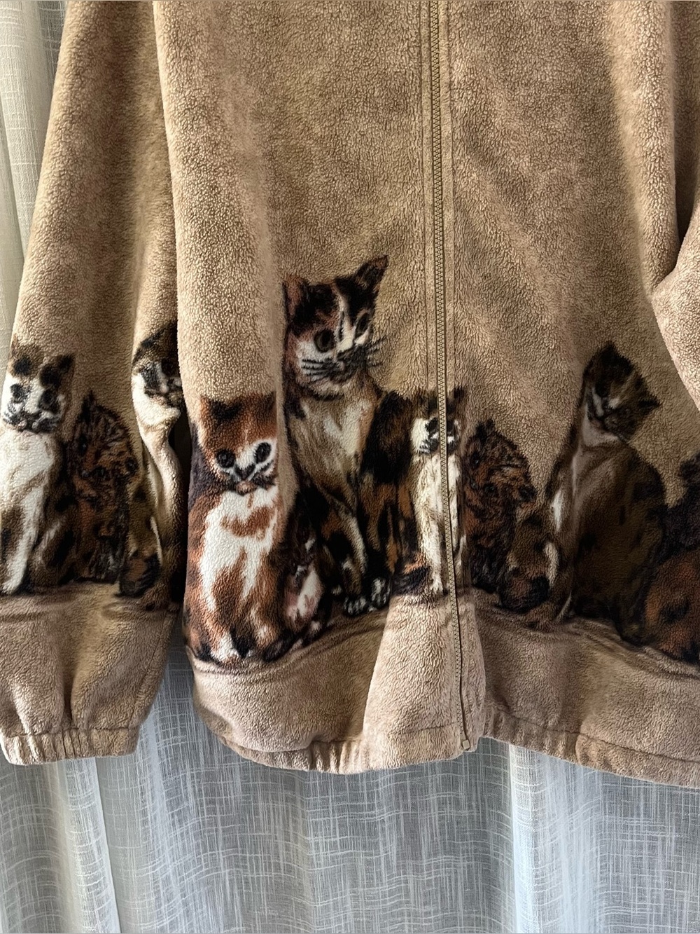Vintage Blair Cat Print Full Zip Up Fleece Jacket Size 2XL Brown Cat Fleece Zip - Picture 7 of 11